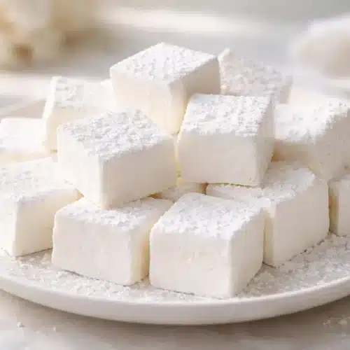 Finished homemade marshmallows cut into squares