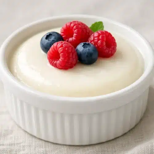 vanilla panna cotta recipe served in a ramekin